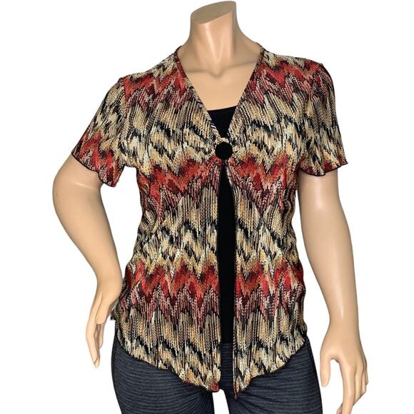 Lane Bryant Blouse Short Sleeve Multicolor Tribal Print Pullover Size 14/16 - Picture 1 of 9